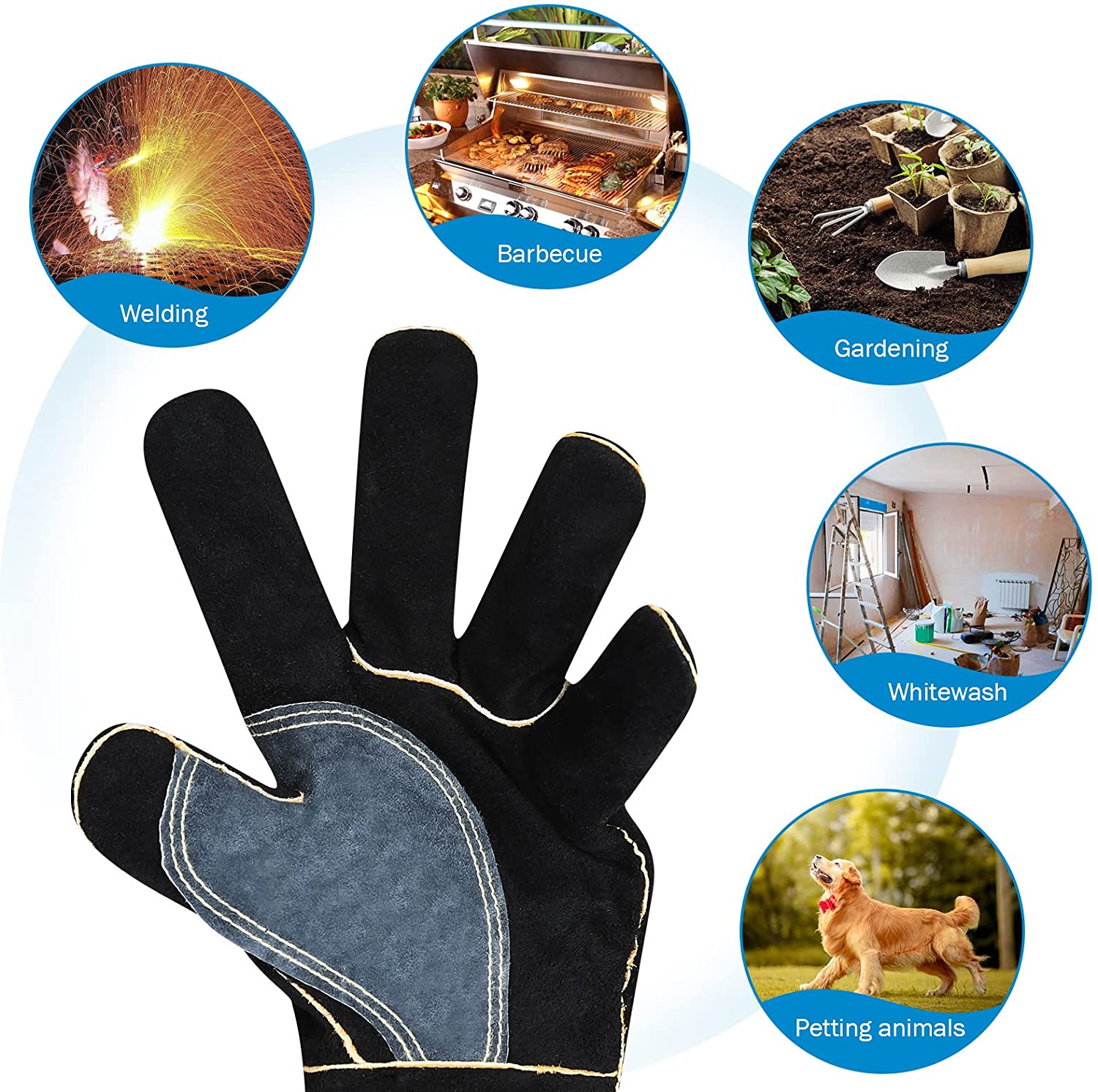 Leather Grill Oven Baking Gloves Heat Resistant