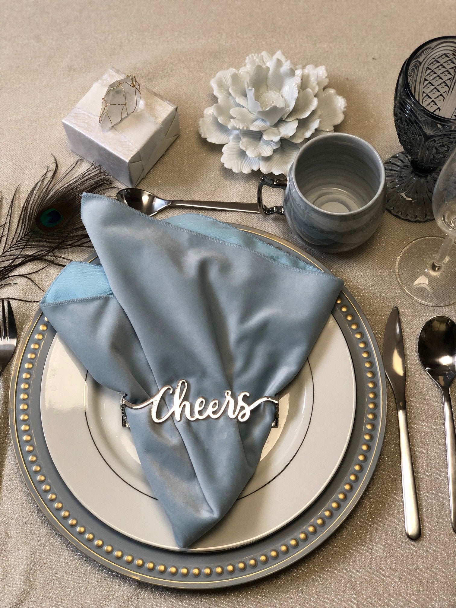 Cheers Napkin Wrap- Shiny Silver