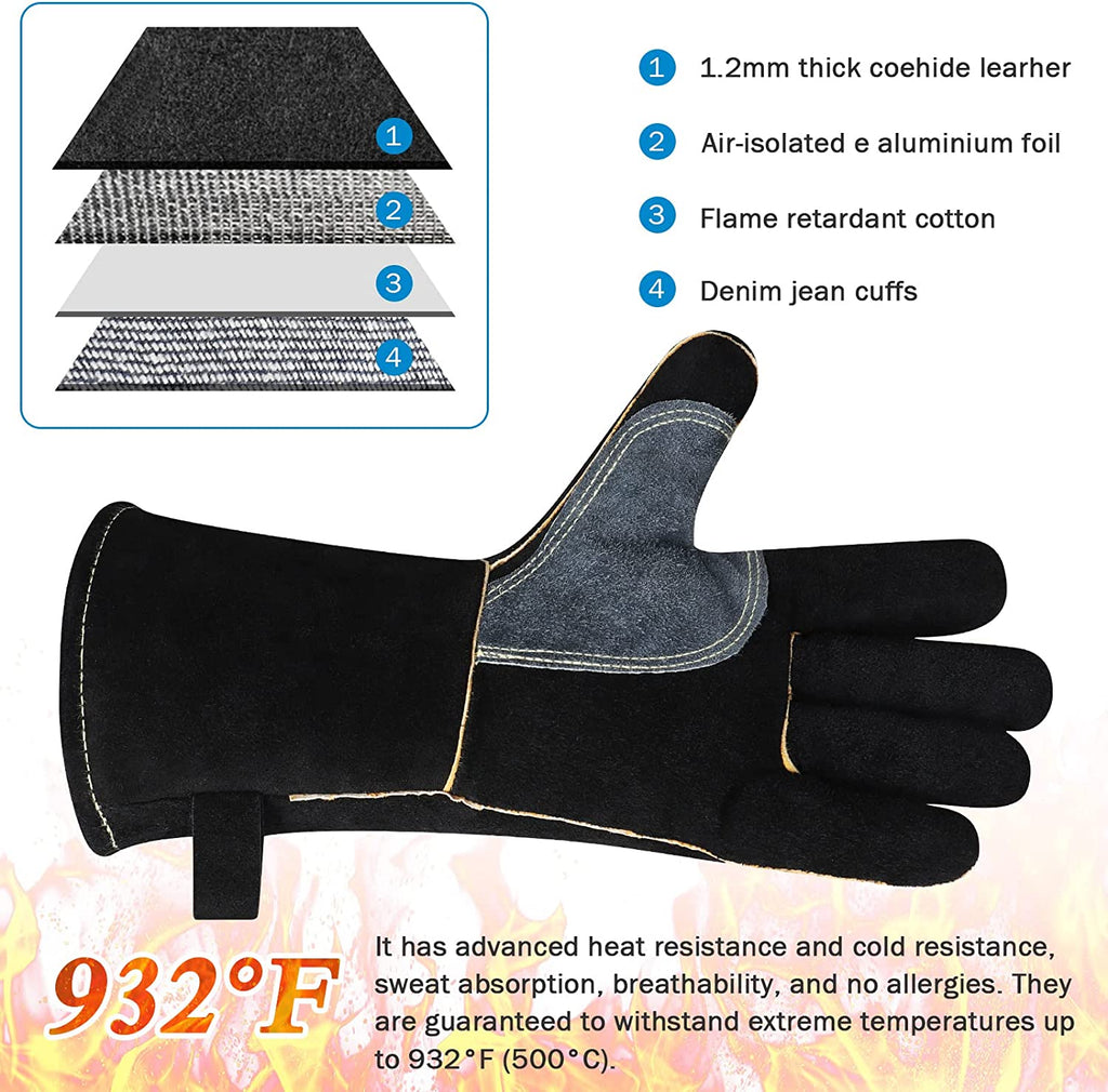 Leather Grill Oven Baking Gloves Heat Resistant
