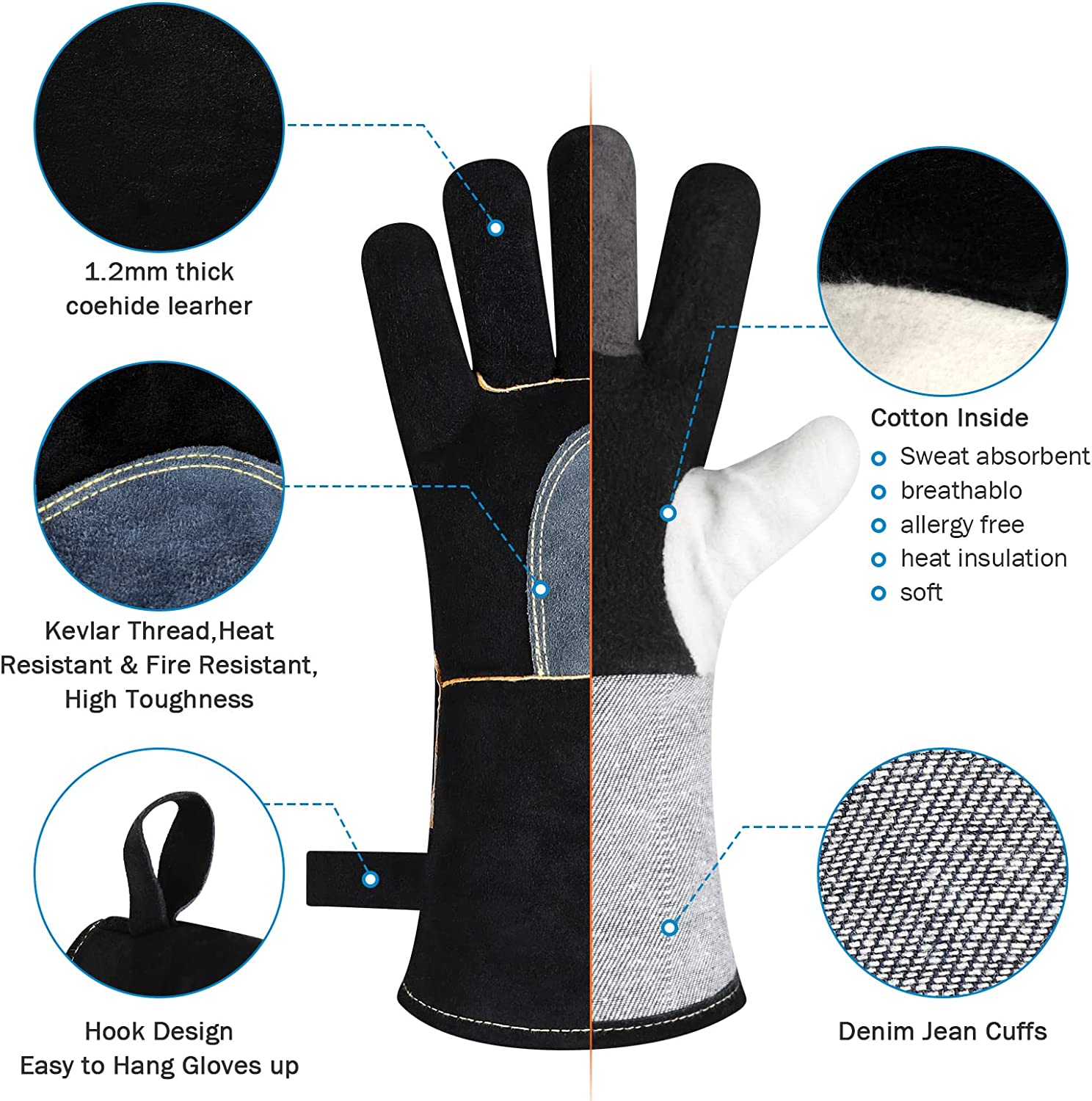 Leather Grill Oven Baking Gloves Heat Resistant