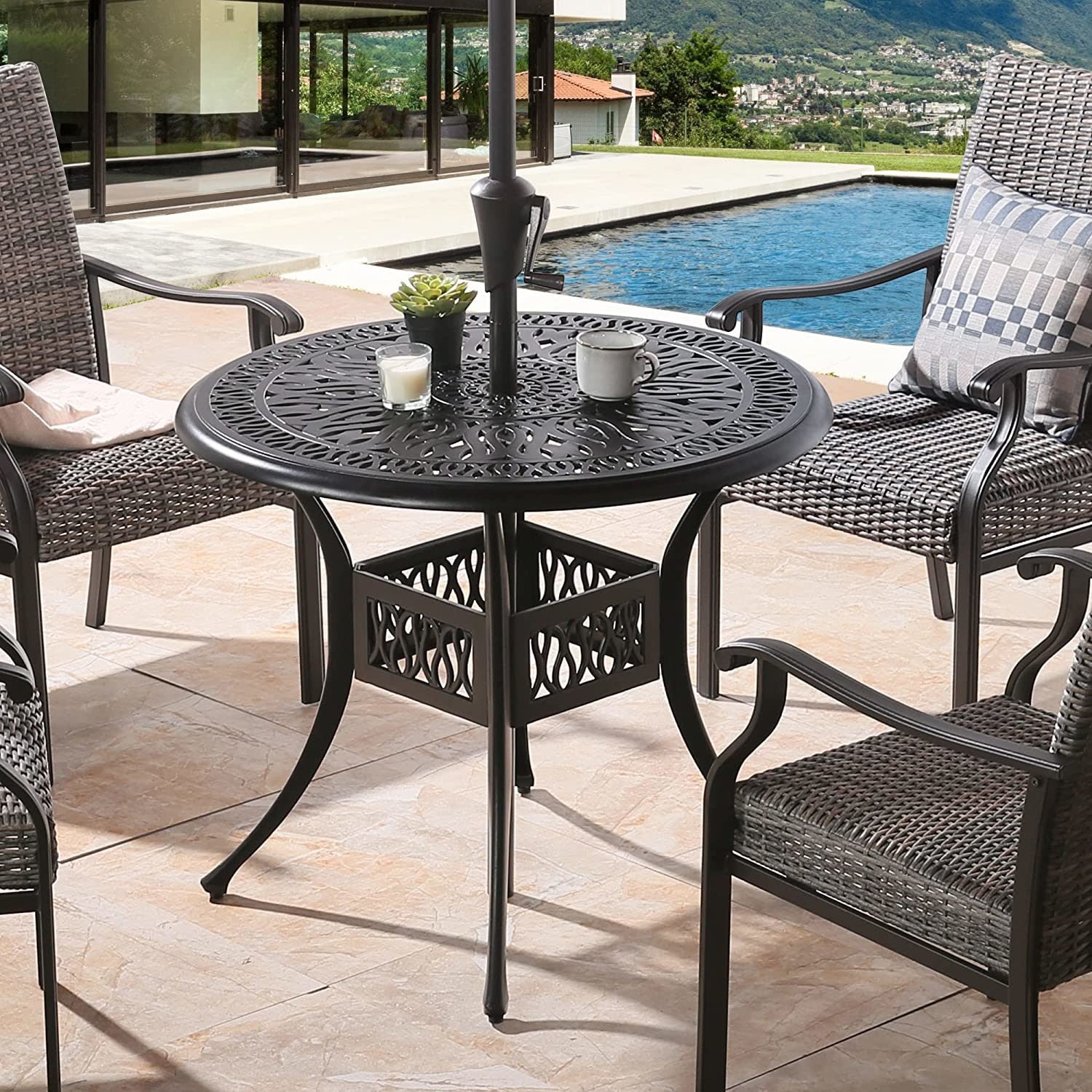 Patio Dining Table with Umbrella Hole
